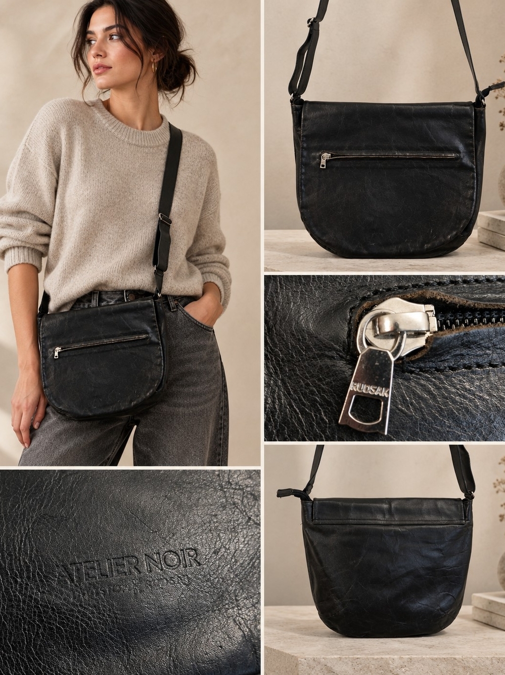 Black Leather Crossbody Bag - A Division Of Rudsak